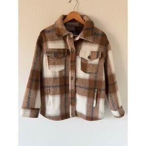 Cambridge Dry Goods Brown, Black & White Plaid Shacket Size Medium